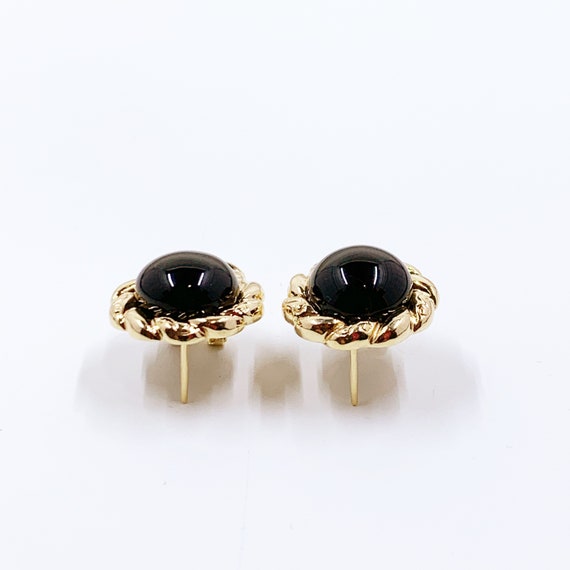Estate 14K Gold Onyx Button Earrings | Domed Onyx… - image 5