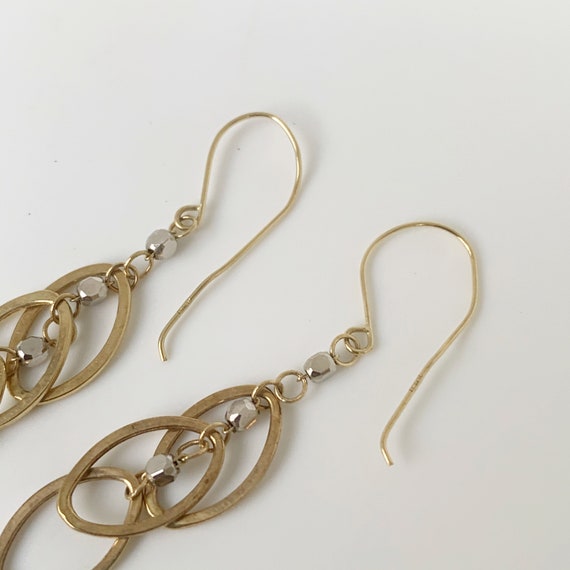 Vintage Gold Two Tone Drop Earrings |  14K Oval D… - image 7