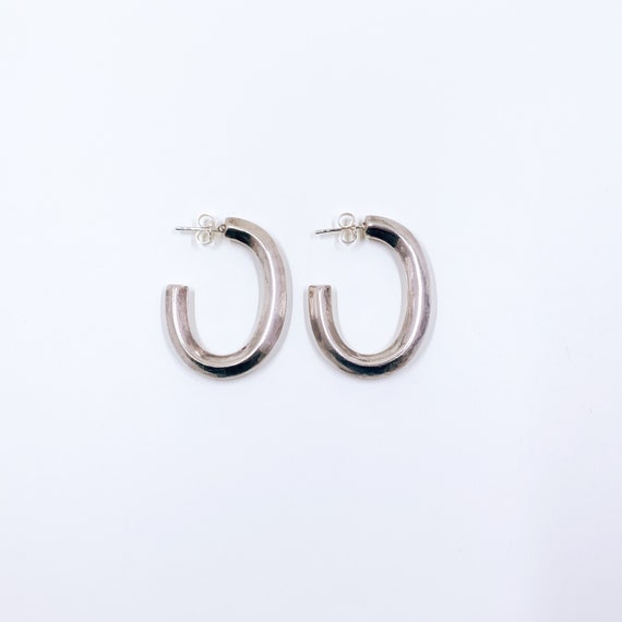 Vintage Silver J Hoop Earrings | Silver Open Hoop… - image 1