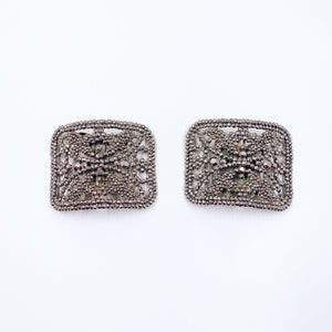 Antique French Cut Steel Shoe Buckles: Victorian Riveted Floral Pair