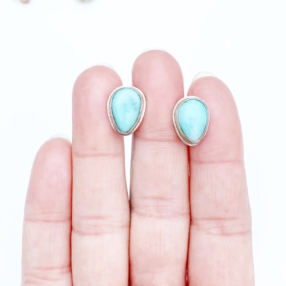 Silver Larimar Stud Earrings | Tear Drop Larimar … - image 2