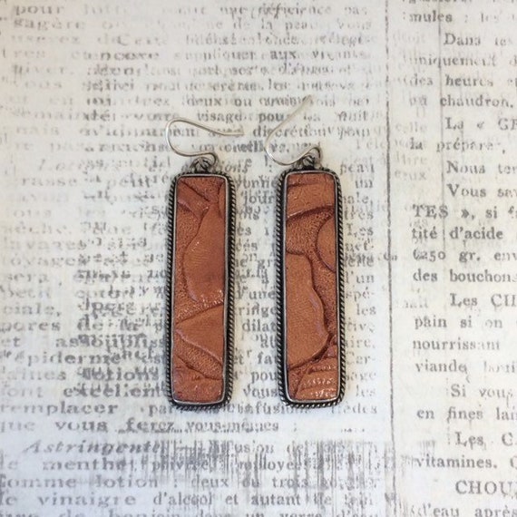 Vintage Tooled Leather Silver Earrings | Southwes… - image 1