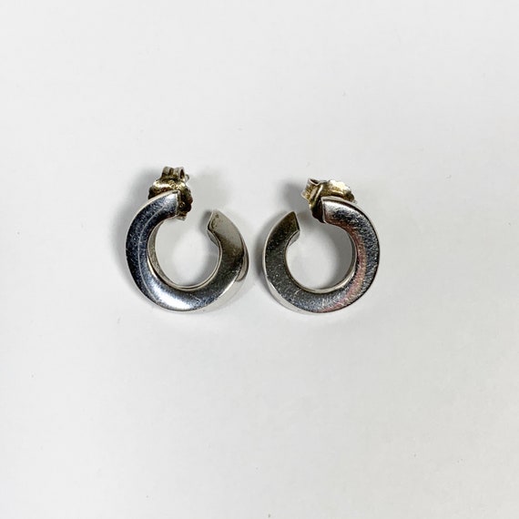 Silver Twisted Round Hoop Style Stud Earrings - image 4