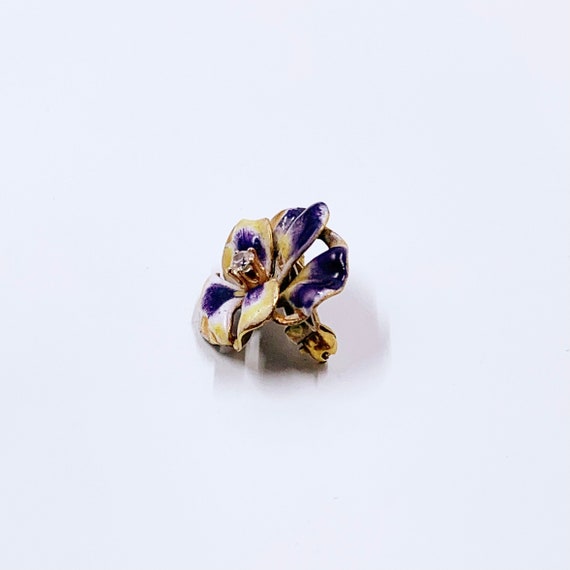 Antique Art Nouveau Pansy and Diamond Brooch | 14… - image 5