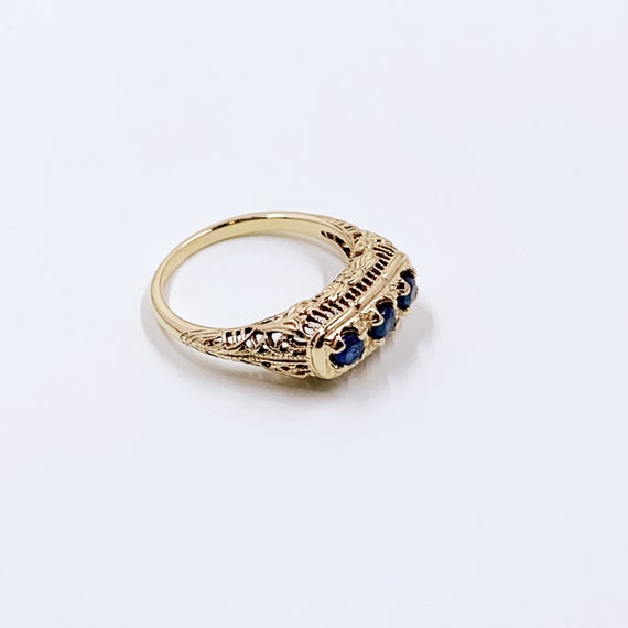 Vintage Sapphire Three Stone Filigree Ring |  Siz… - image 7