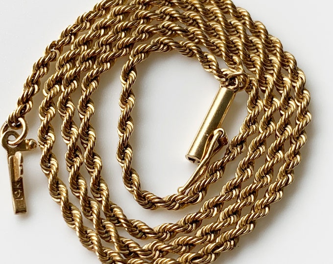 Vintage 14k Gold Rope Chain | 14.5 inch Gold Chain | 1.9 mm Rope Chain