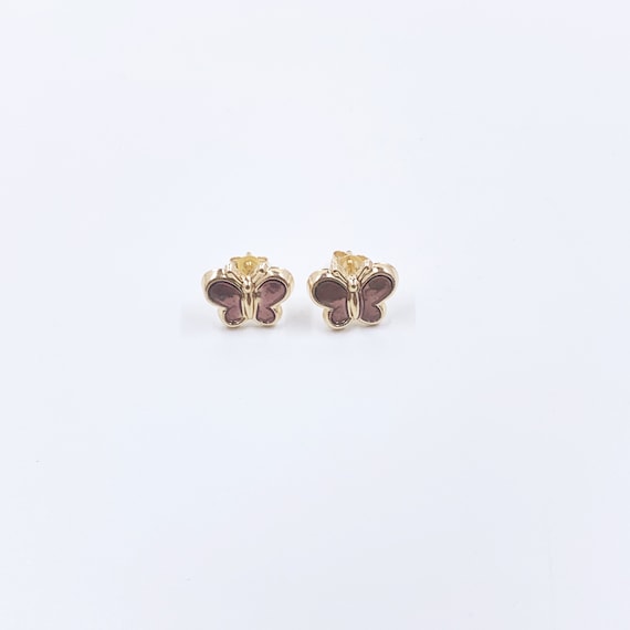14K Gold Enamel Butterfly Stud Earrings | 14K Smal