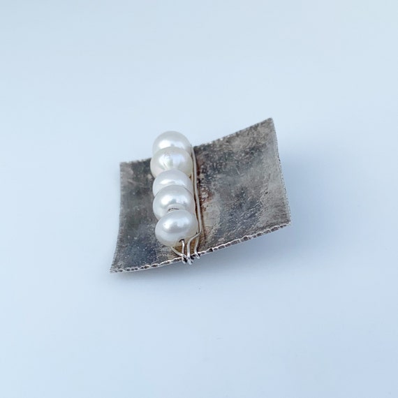 Vintage Modernist Pearl Pendant | Silver Modernis… - image 10