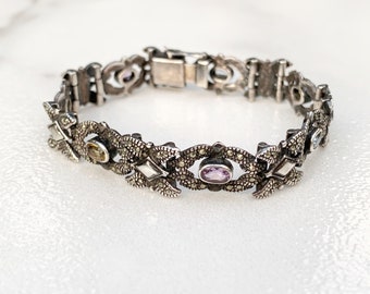 Vintage Silver Multi-Stone Bracelet