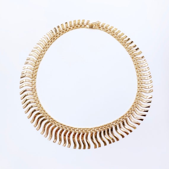 Estate 18k Italian Gold Wave Fringe Collar Necklac