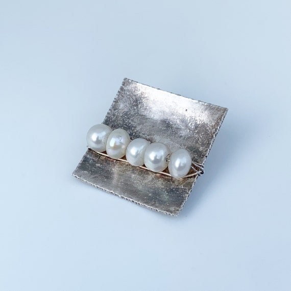 Vintage Modernist Pearl Pendant | Silver Modernis… - image 2