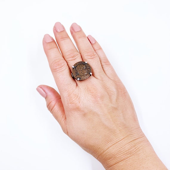 Vintage Sterling Silver Ancient Coin Ring | Size … - image 10