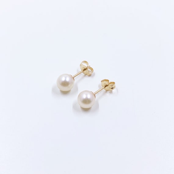 Vintage 14K Classic Pearl Stud Earrings, Everyday… - image 2