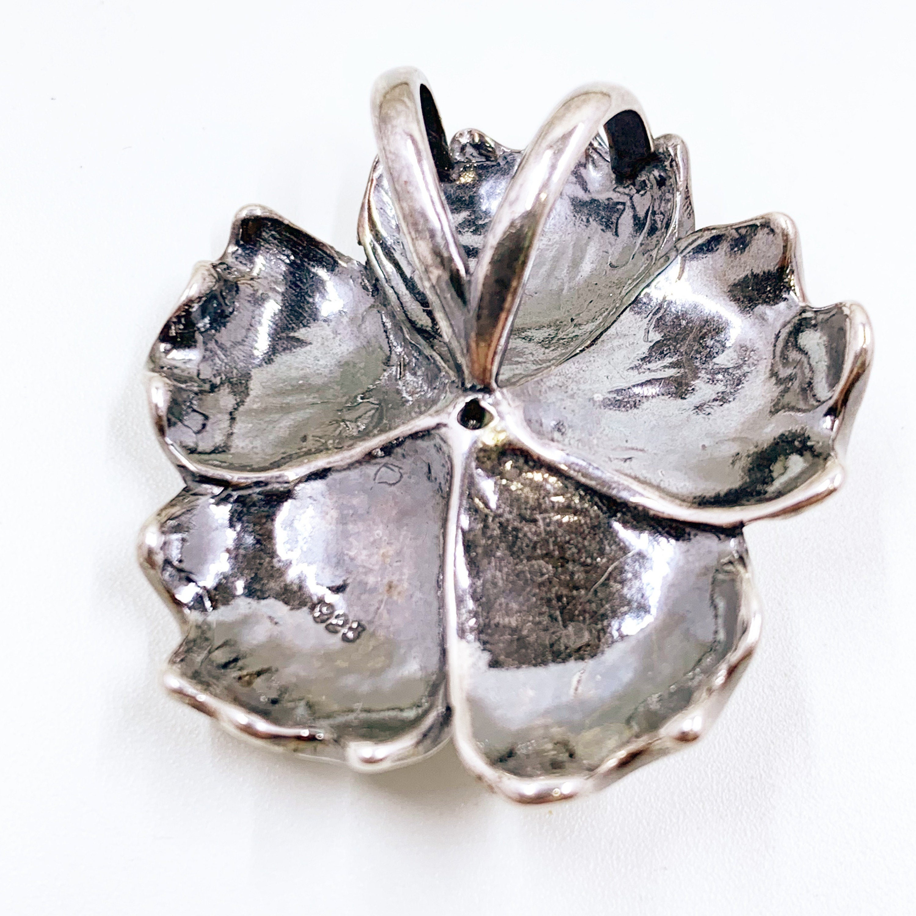 Pendentif Vintage En Argent Massif Fleur - Créateur - Occasion Bon état