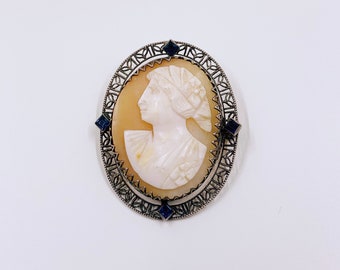Vintage Silver Female Cameo Brooch