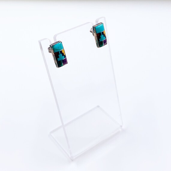 Vintage Silver Inlay Stud Earrings: Multicolor So… - image 10