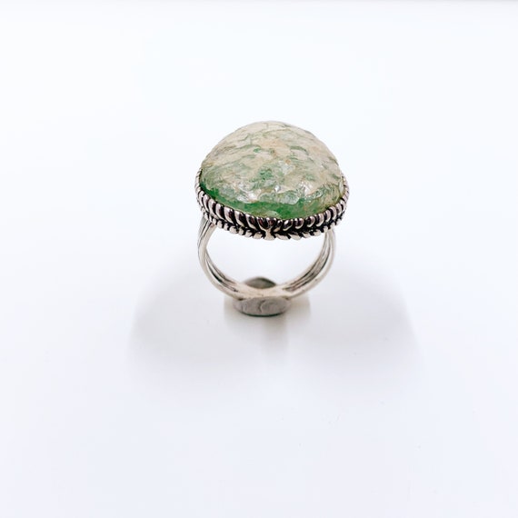 Modernist Silver Tear Drop Roman Glass Ring | Isr… - image 3