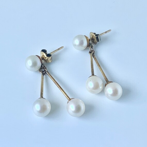 Vintage Gold Double Pearl Drop Earrings | Classic