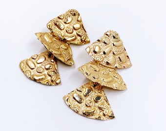 Vintage 14k Gold Textured Triangle Dangle Earrings