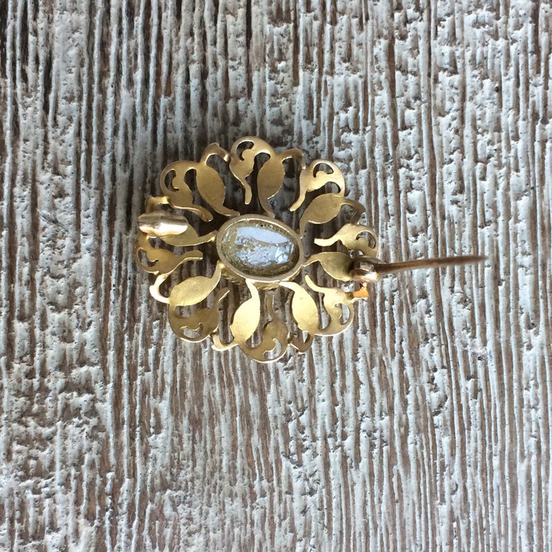 Gold Brooch Vintage Seed Pearl Brooch Mother of Pearl
