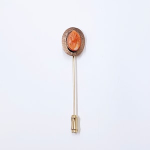 Vintage Gold Filled Carved Coral Cameo Stick Pin | Cameo Gold Filled Stick Pin | Female Profile