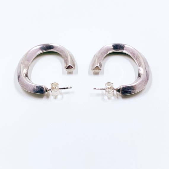 Vintage Silver J Hoop Earrings | Silver Open Hoop… - image 4