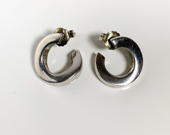 Silver Twisted Round Hoop Style Stud Earrings