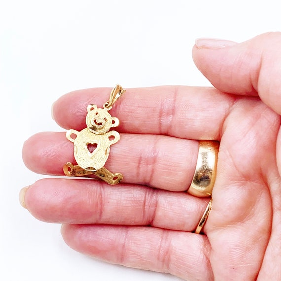 Estate 14k Gold Teddy Bear Pendant | Moveable Ted… - image 9