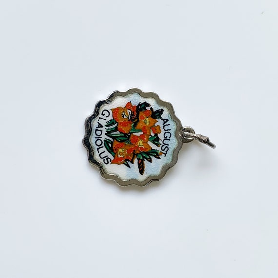 Vintage Enamel August Gladiolus Birthday Charm | … - image 6