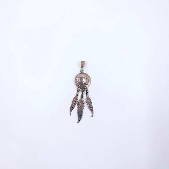 Vintage 1937 Buffalo Nickel and Feather Pendant