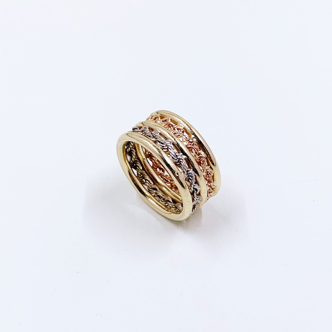 Estate 10K Gold Tri-color Rope Double Band Ring Size 7 Ring - Etsy