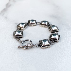 Vintage Silver Modernist Bracelet Domed Link Bracelet image 4