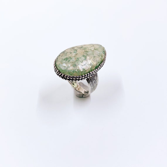 Modernist Silver Tear Drop Roman Glass Ring | Isr… - image 1