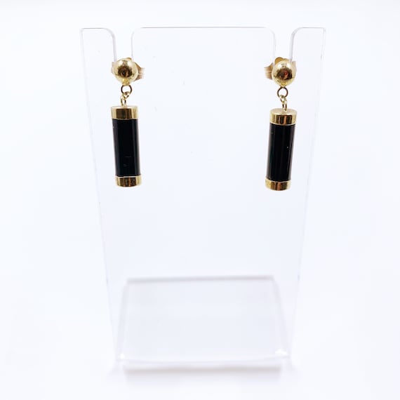 10K Yellow Gold Faceted Onyx Dangly Art Deco Earrings. Safety Backs_B60_9_20