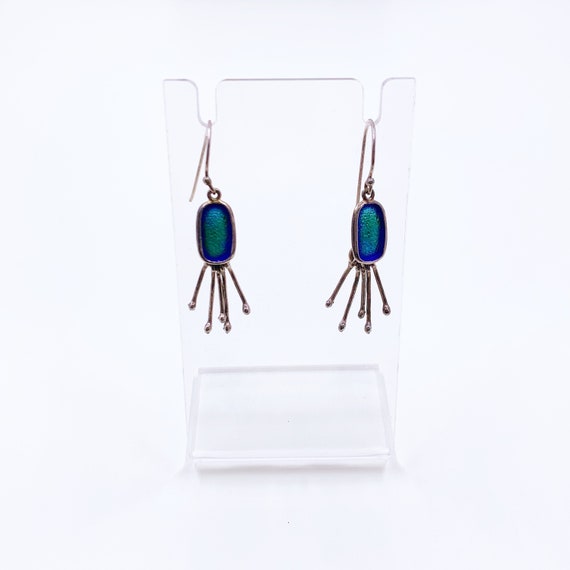 Vintage Silver Modernist Blue Enamel Earrings | Mo