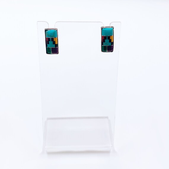 Vintage Silver Inlay Stud Earrings: Multicolor So… - image 8