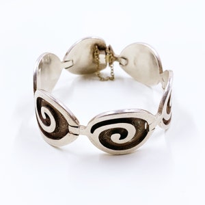 Vintage Mexican Sterling Silver Modernist Swirl Panel Bracelet
