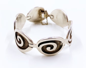 Vintage Mexican Sterling Silver Modernist Swirl Panel Bracelet