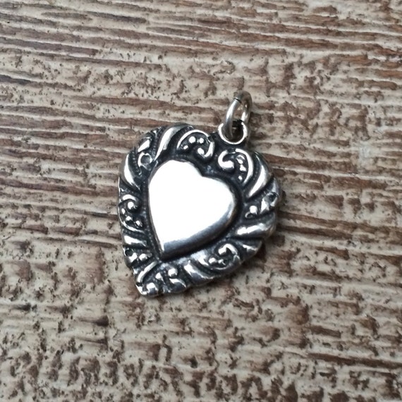 Vintage Heart Charm | Sterling Silver Heart Penda… - image 1