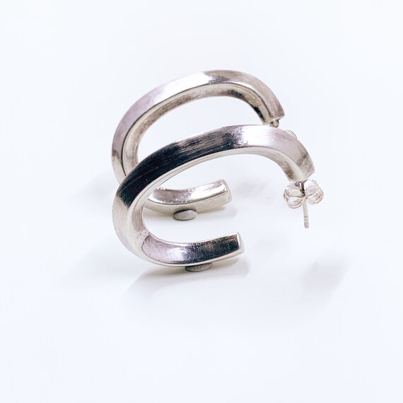 Vintage Silver J Hoop Earrings | Silver Open Hoop… - image 7