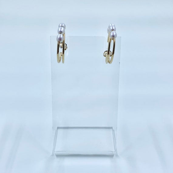 Vintage 14K Pearl Hoop Earrings, 14K Gold Hoops, … - image 6