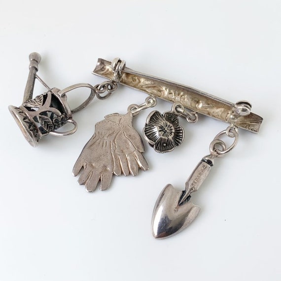 Vintage Silver Gardening Charm Brooch | Gardening… - image 3