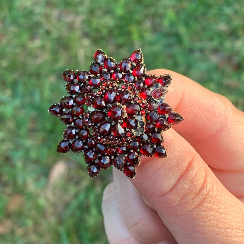 Victorian Rose Cut Garnet Cluster Brooch Rose Cut Flower Garnet Brooch image 8