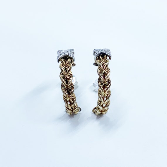 Vintage Two Tone Rope Hoop Earrings | Gold Filled… - image 10