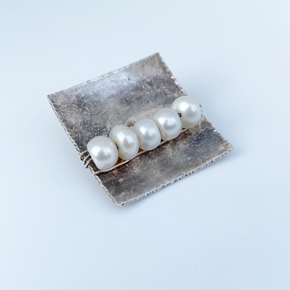 Vintage Modernist Pearl Pendant | Silver Modernis… - image 8