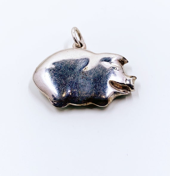 Vintage Silver Puffy Pig Pendant | 3D Pig Charm - image 6