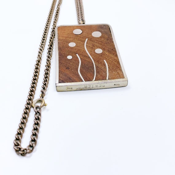 Vintage Modernist Wood and Pewter Inlay Necklace … - image 7