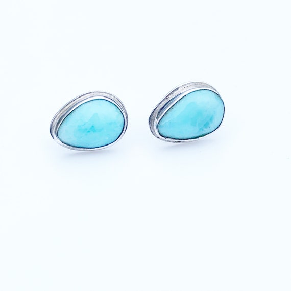 Silver Larimar Stud Earrings | Tear Drop Larimar … - image 1