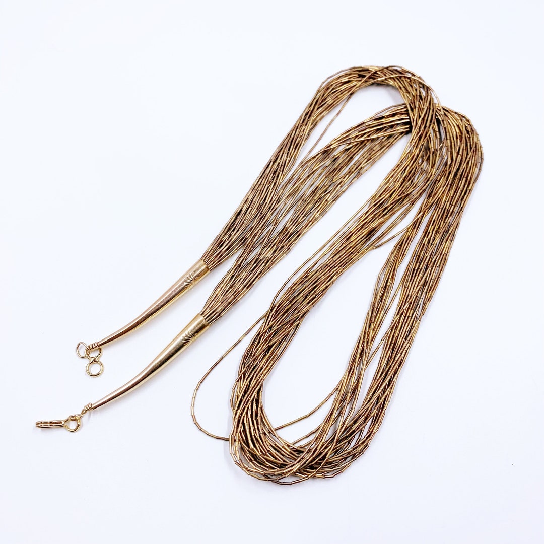 Vintage Liquid Gold Filled Bead Necklace 24 Multi Strand Gold Filled