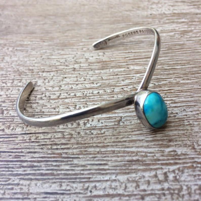 Handmade Bracelet by Michael Rogers Paiute Native American Vintage Silver Turquoise Cuff